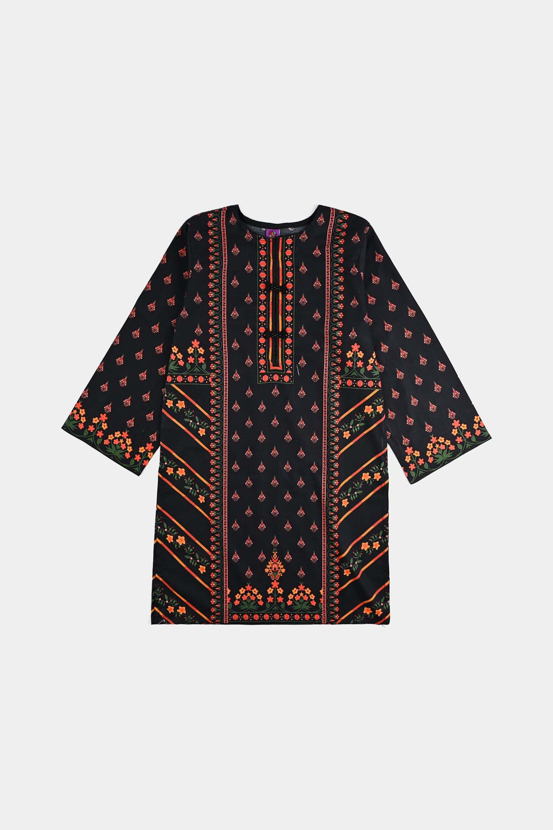 Girls Cotton Poplin Printed 2Pcs Abstract-BLACK