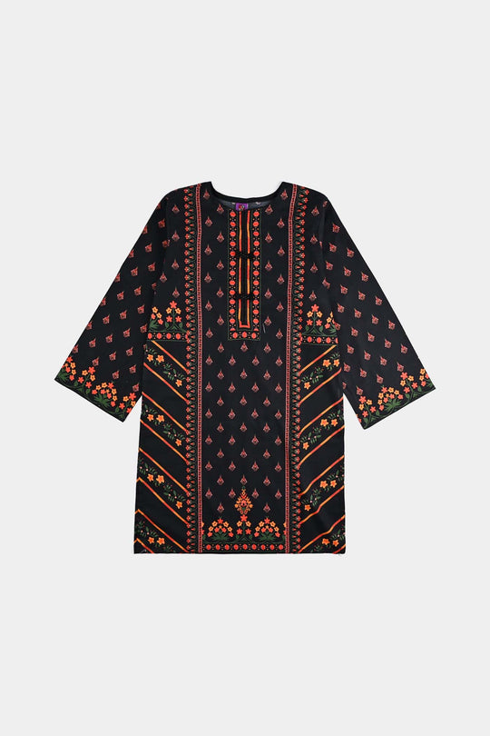 Girls Cotton Poplin Printed 2Pcs Abstract-BLACK