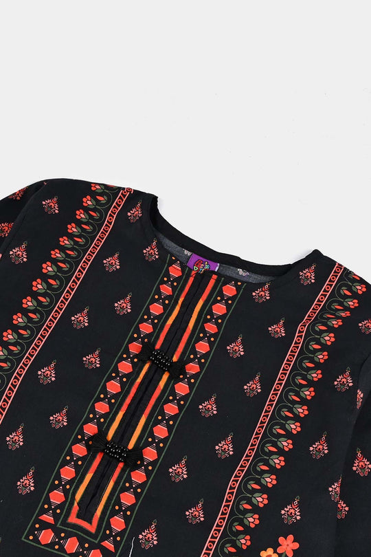 Girls Cotton Poplin Printed 2Pcs Abstract-BLACK