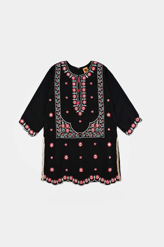Girls poly cambric 3Pcs Phool Patti-BLACK