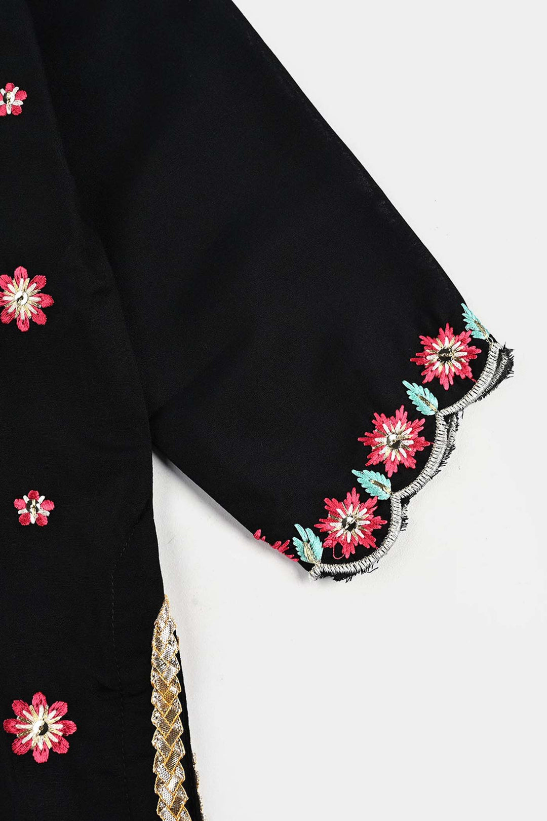Girls poly cambric 3Pcs Phool Patti-BLACK