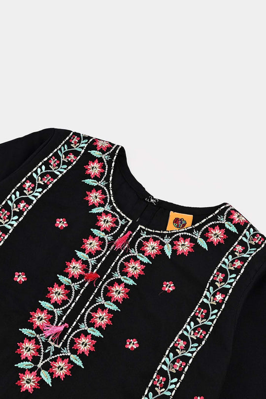 Girls poly cambric 3Pcs Phool Patti-BLACK