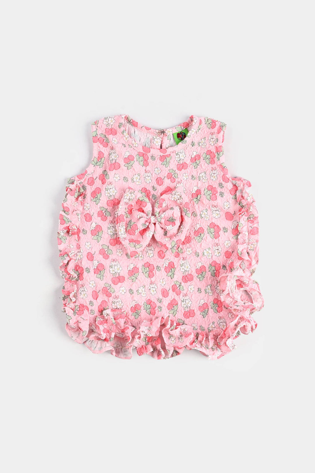 Infant Girls Poly Crinkle Casual Top Cherry-Pink