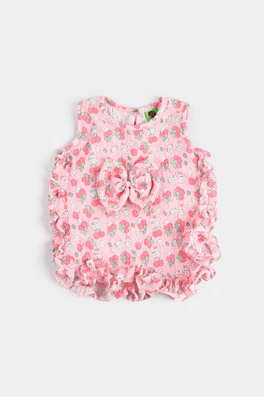 Infant Girls Poly Crinkle Casual Top Cherry-Pink