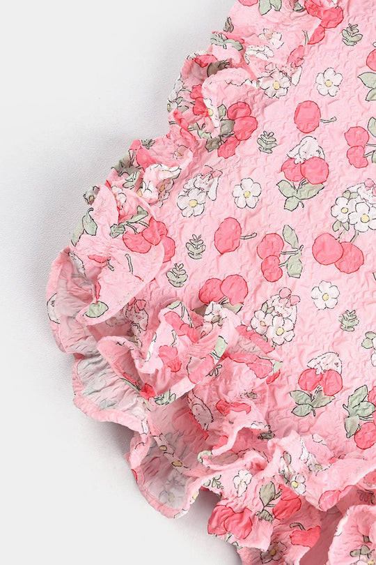 Infant Girls Poly Crinkle Casual Top Cherry-Pink