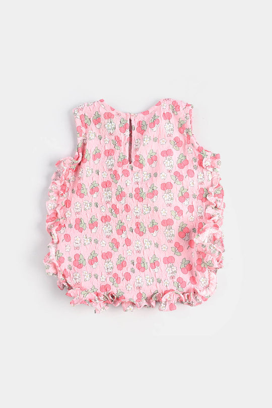 Infant Girls Poly Crinkle Casual Top Cherry-Pink