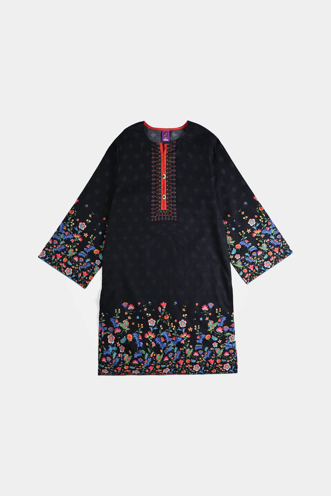 Girls Cotton Poplin Printed Kurti Garden-BLACK