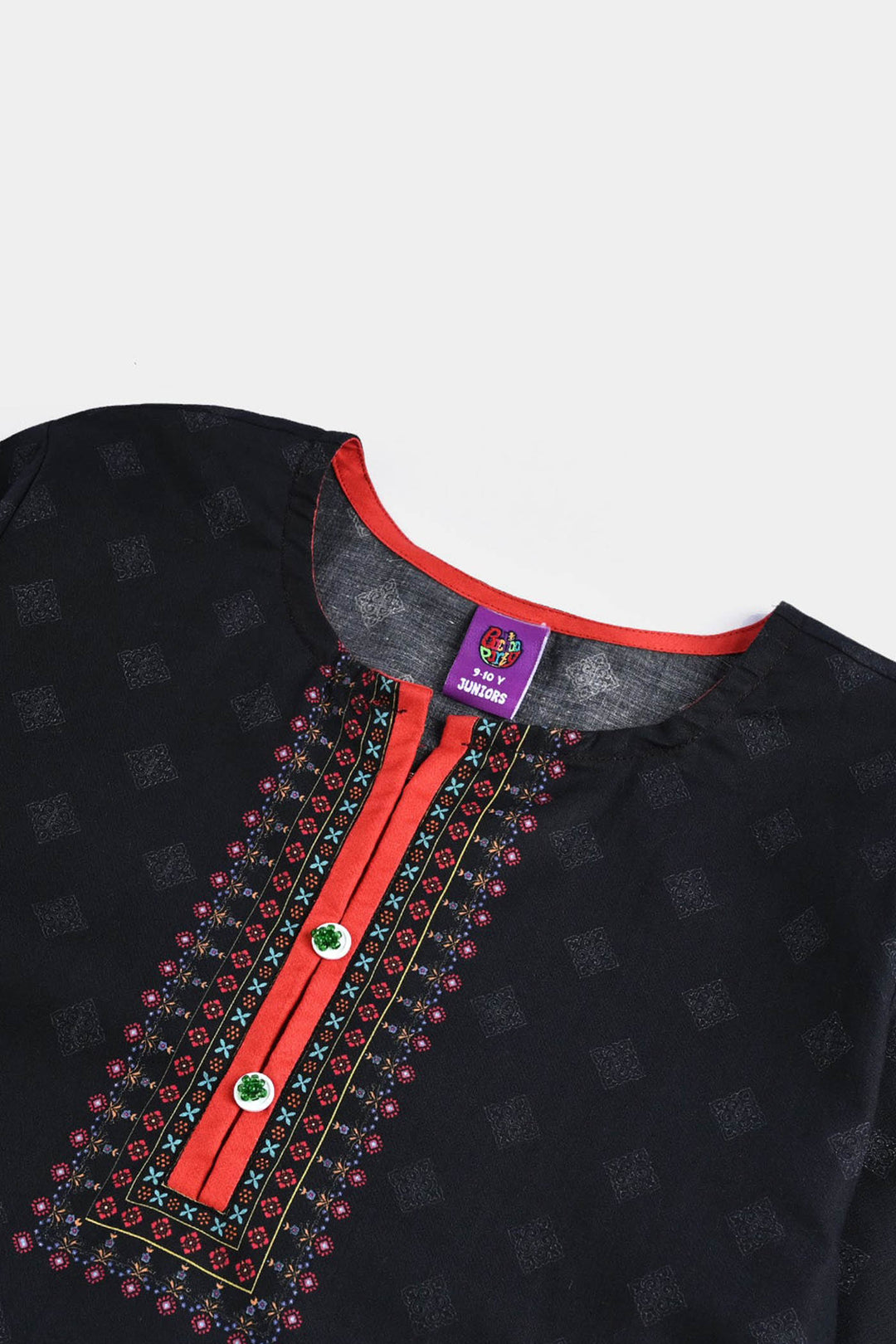 Girls Cotton Poplin Printed Kurti Garden-BLACK