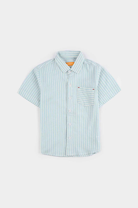 Boys Yarn Dyed Shirt H/S (Blue Waves) - L/BLUE