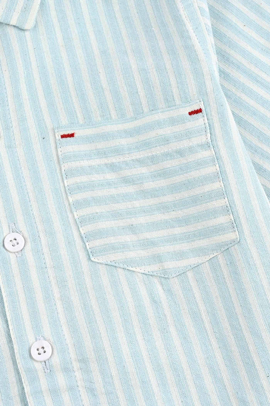 Boys Yarn Dyed Shirt H/S (Blue Waves) - L/BLUE