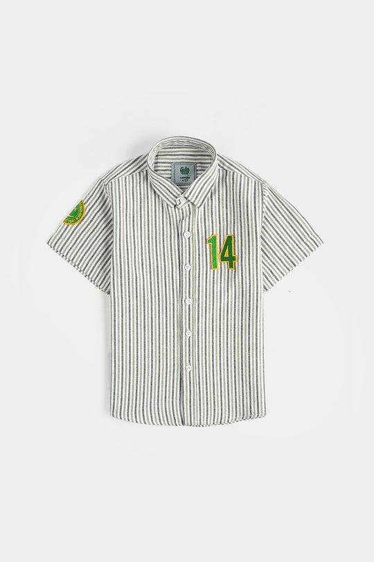 Boys Yarn Dyed Shirt-Green Stripe