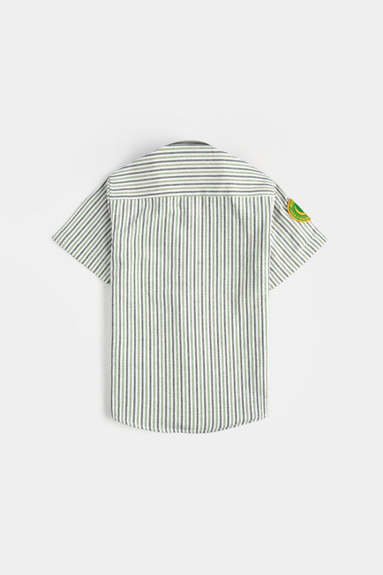 Boys Yarn Dyed Shirt-Green Stripe