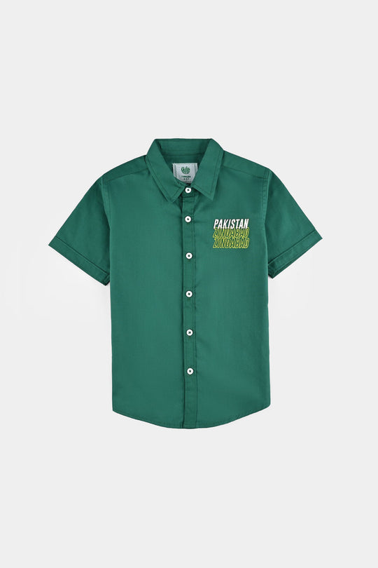 Boys Cotton Poplin Shirt (Pak ZindaBad)-GREEN