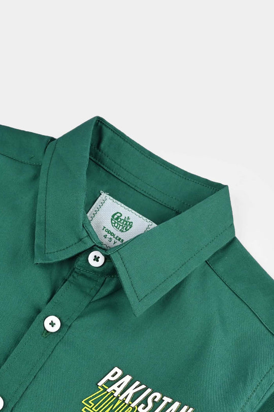 Boys Cotton Poplin Shirt (Pak ZindaBad)-GREEN