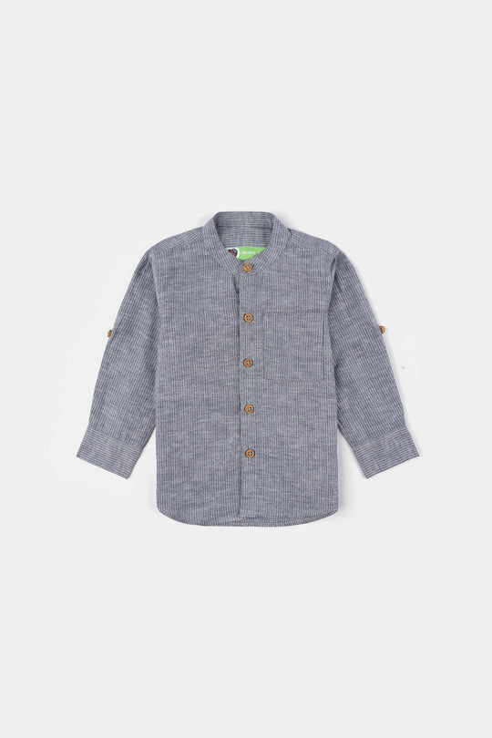 Infant Boys Yarn Dyed Shirt F/S (Waves Line) - GREY