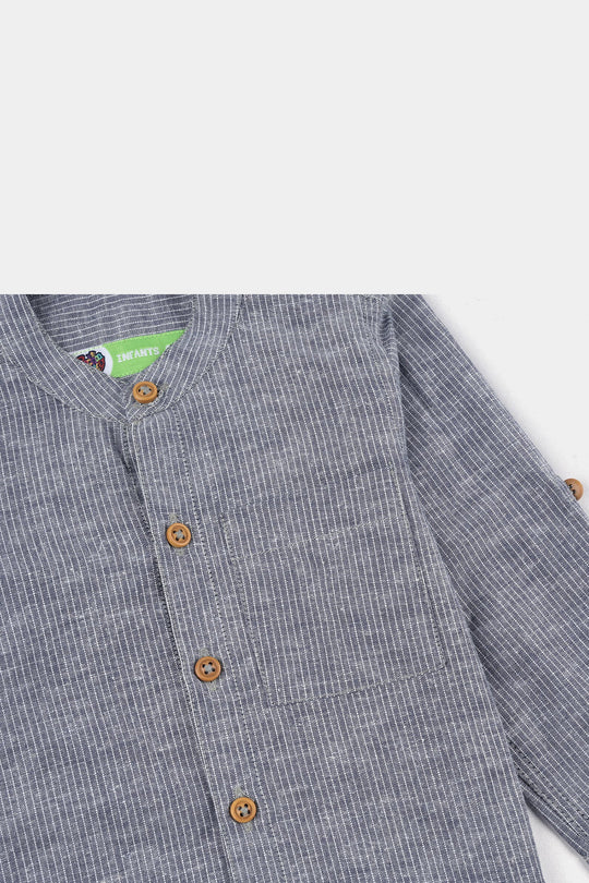 Infant Boys Yarn Dyed Shirt F/S (Waves Line) - GREY