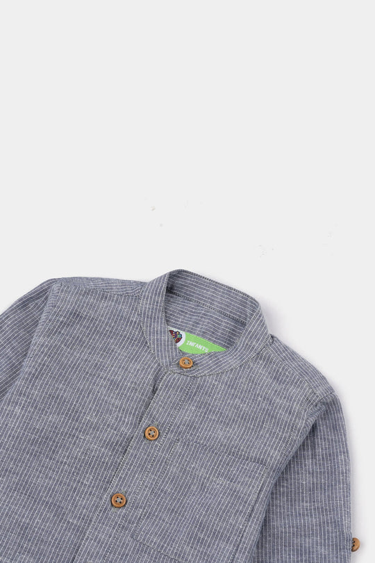 Infant Boys Yarn Dyed Shirt F/S (Waves Line) - GREY