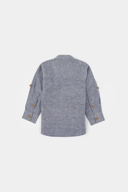 Infant Boys Yarn Dyed Shirt F/S (Waves Line) - GREY