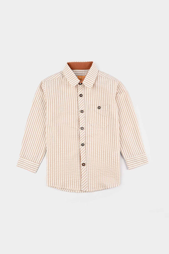 Boys Yarn Dyed Shirt F/S (Brown Drift) - Brown Stripe