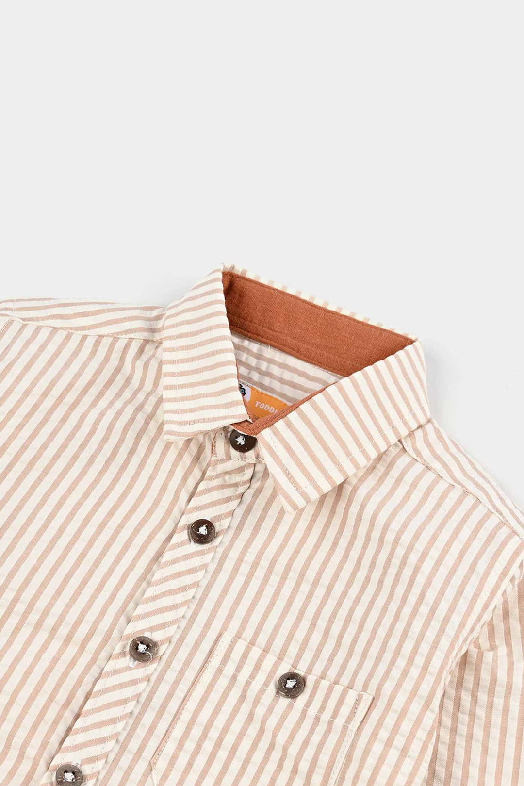 Boys Yarn Dyed Shirt F/S (Brown Drift) - Brown Stripe