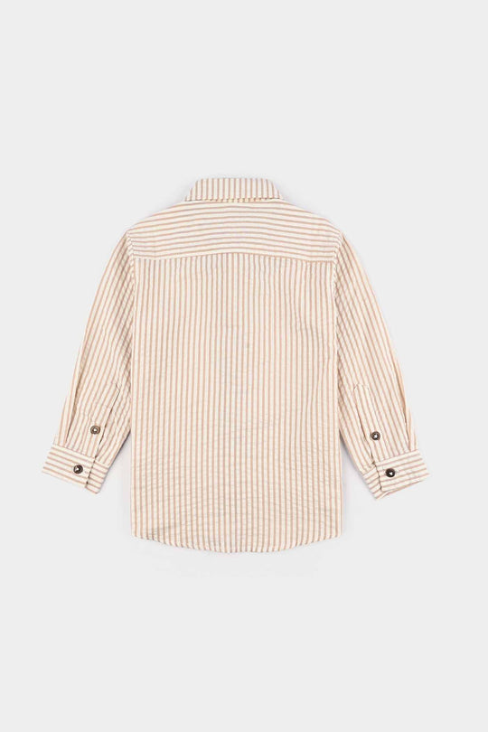Boys Yarn Dyed Shirt F/S (Brown Drift) - Brown Stripe