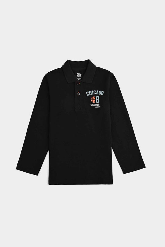 Boys Jumbo Pique Polo F/S Chicago - BLACK
