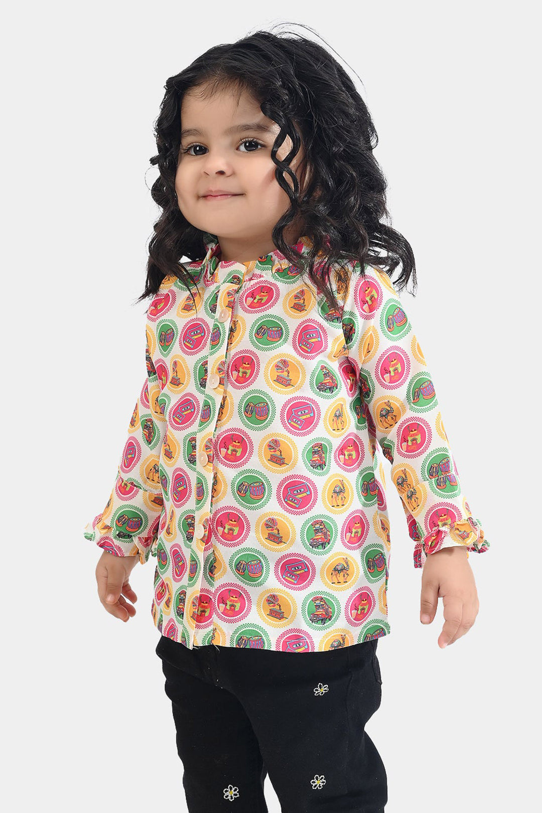 Infant Girls Poly Net Casual Top Chai Biscuit -Multi