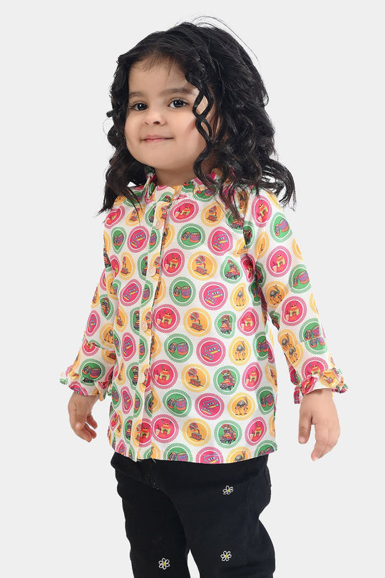 Infant Girls Poly Net Casual Top Chai Biscuit -Multi