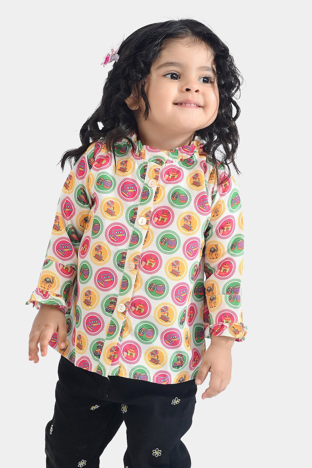 Infant Girls Poly Net Casual Top Chai Biscuit -Multi