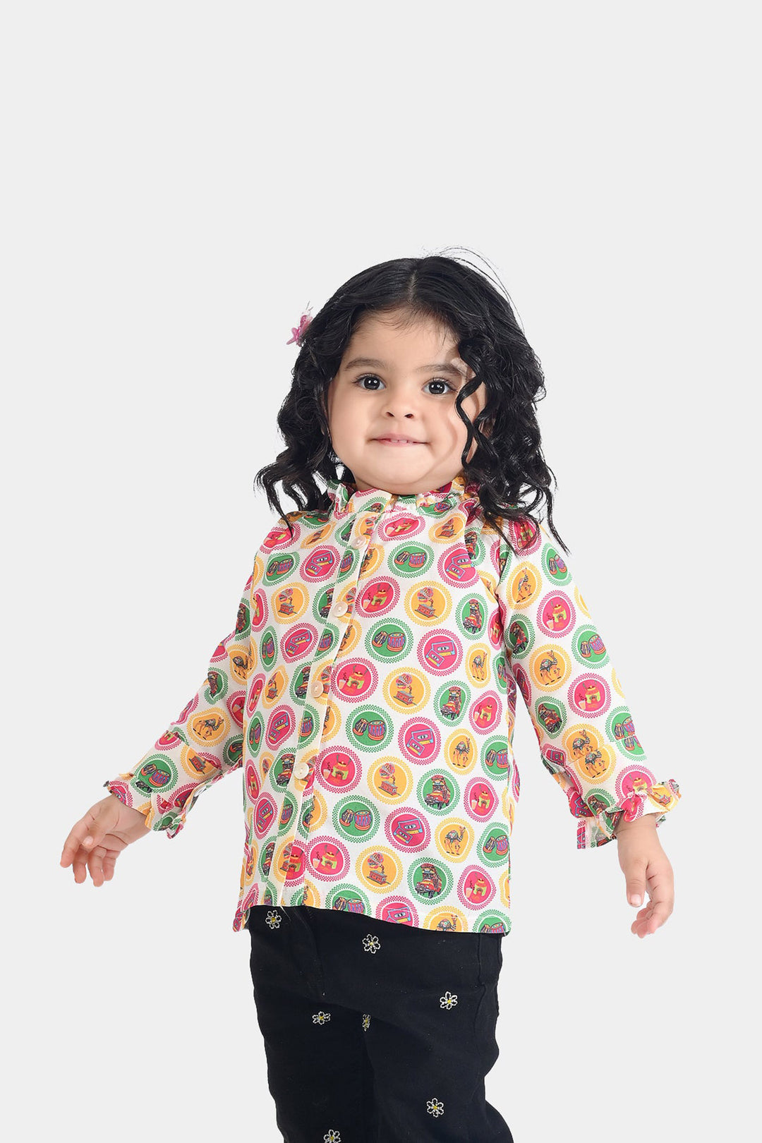 Infant Girls Poly Net Casual Top Chai Biscuit -Multi