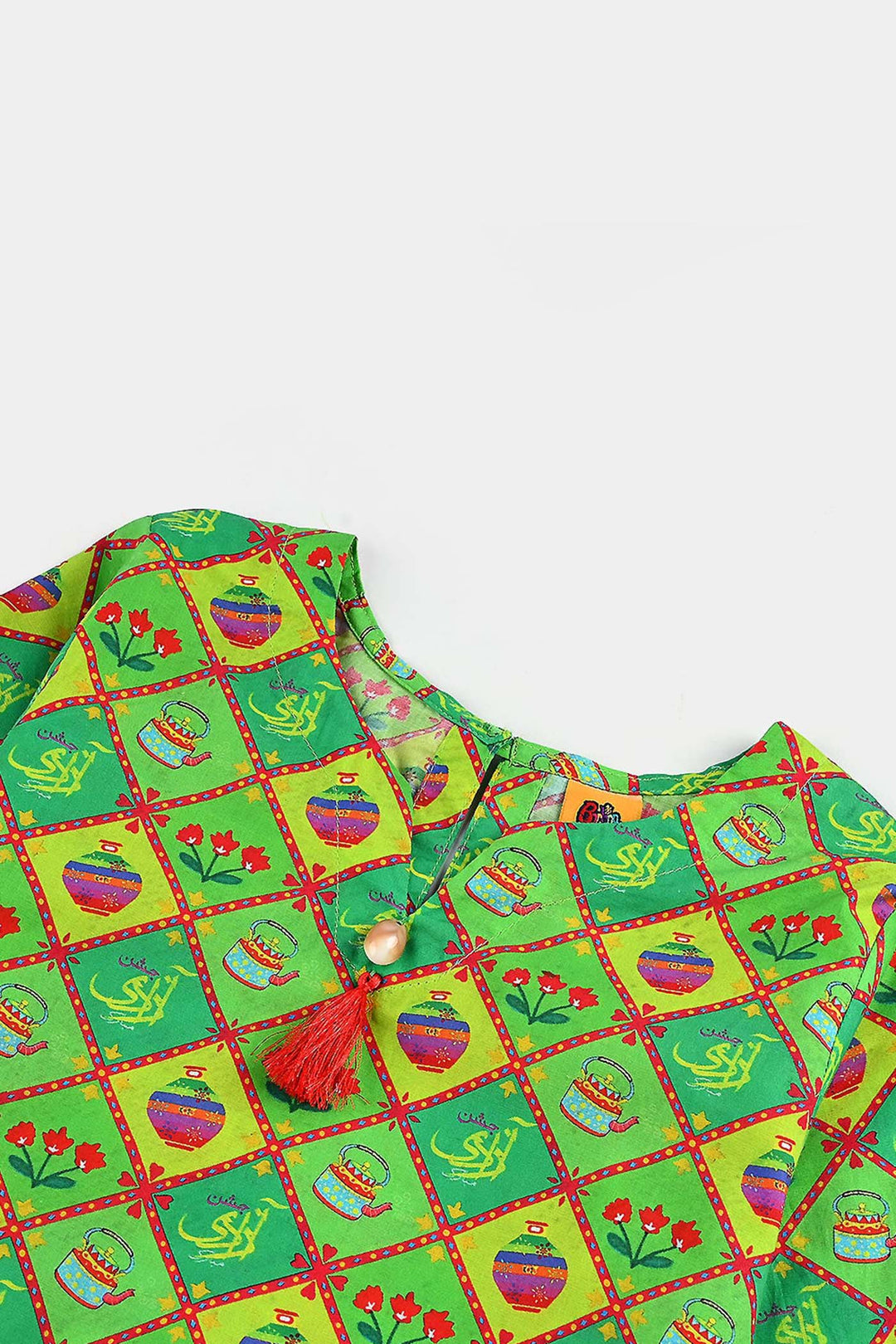 Girls Cotton Printed Kurti Kettle And Flowers Ind-Multi