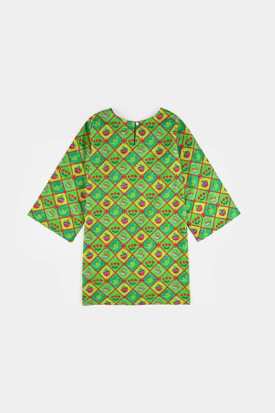 Girls Cotton Printed Kurti Kettle And Flowers Ind-Multi