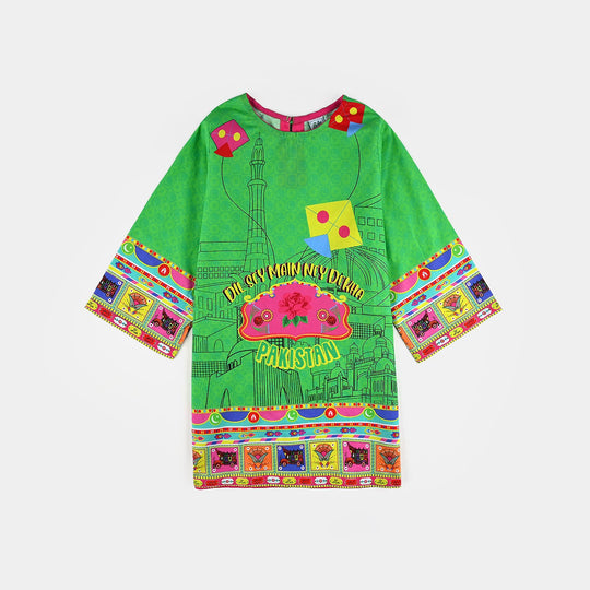 Infant Girls Cotton Printed Kurti Independence Day-L.Green