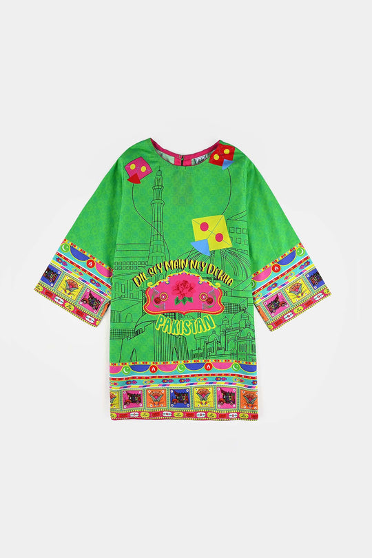 Girls Cotton Printed Kurti independence day-L.Green