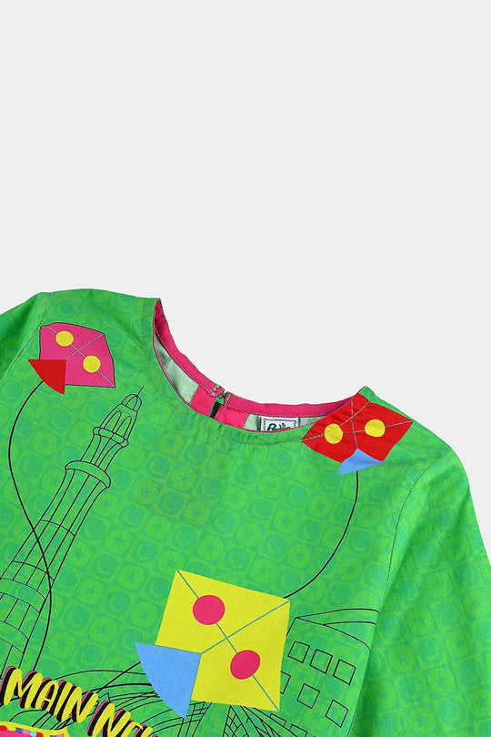 Girls Cotton Printed Kurti independence day-L.Green