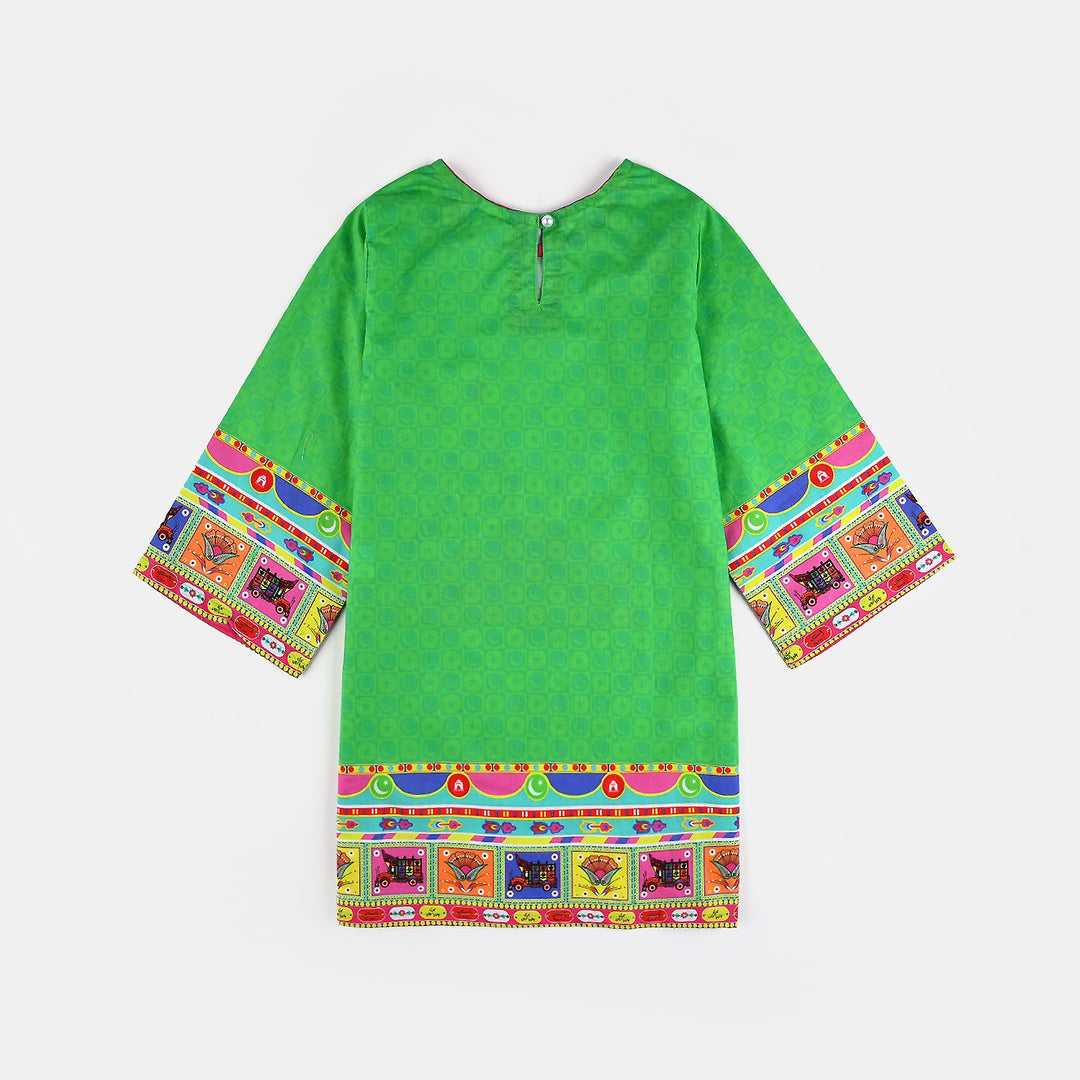 Infant Girls Cotton Printed Kurti Independence Day-L.Green