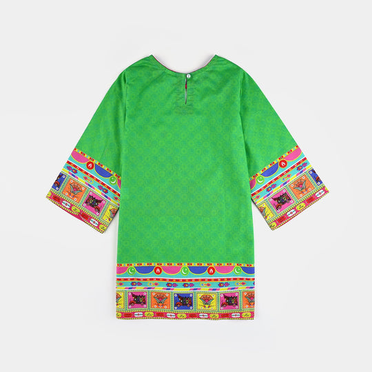 Infant Girls Cotton Printed Kurti Independence Day-L.Green