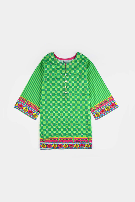 Girls Cotton Printed Kurti Jasmine Ind-L.Green