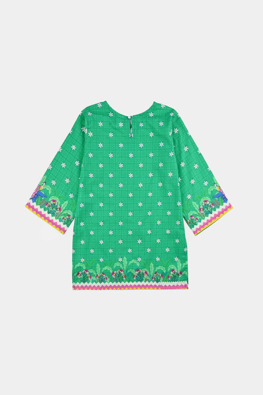 Girls Cotton Printed Kurti Peacock Ind-GREEN