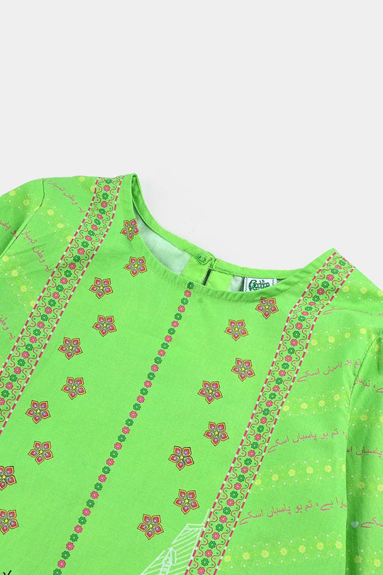 Girls Cotton Printed Kurti Qaumi Tarana Ind-L.Green