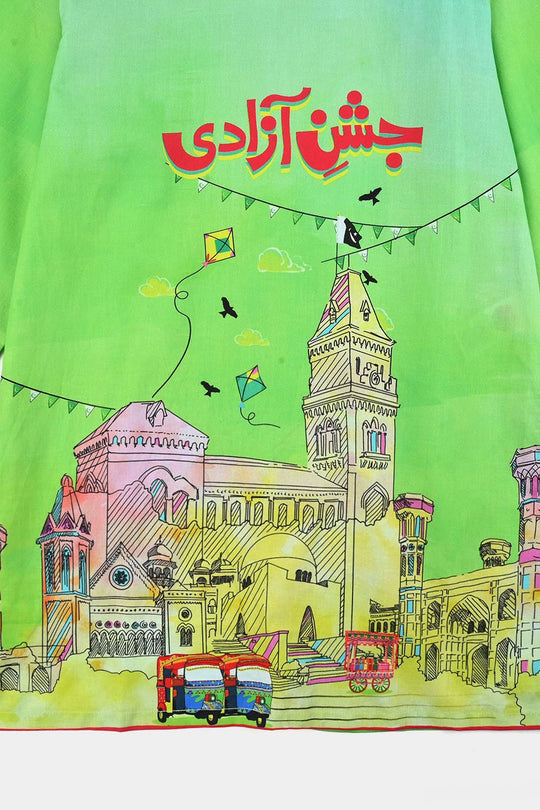 Girls Cotton Printed Kurti Rang -E-Azadi Ind-GREEN