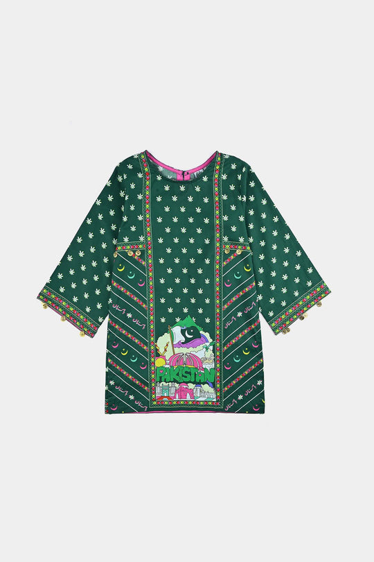 Girls Cotton Printed Kurti Stars And Jasmine Ind-GREEN