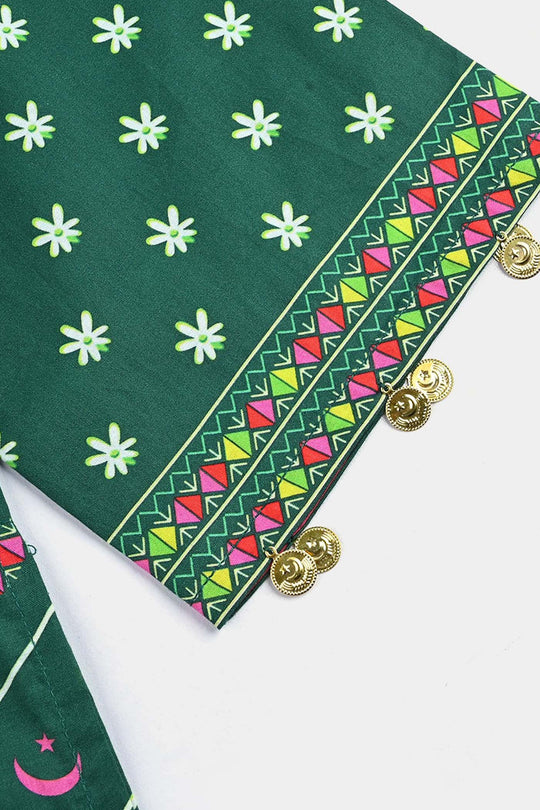 Girls Cotton Printed Kurti Stars And Jasmine Ind-GREEN