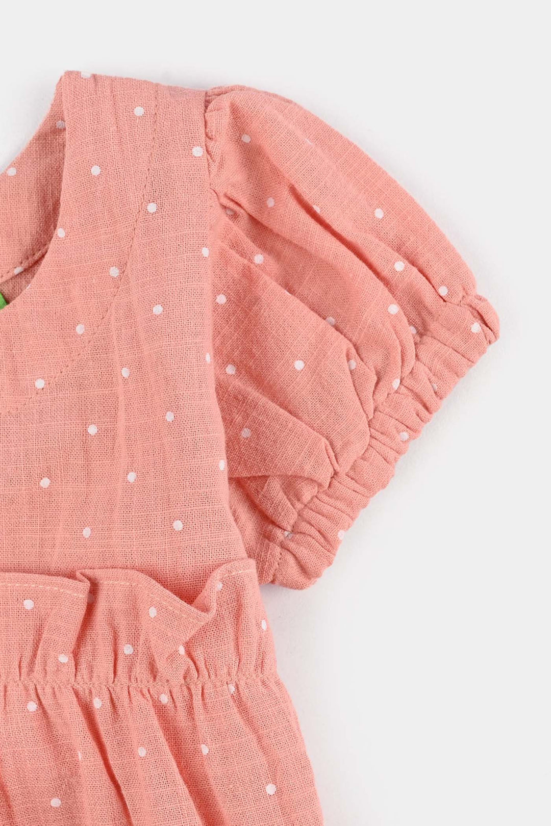 Infant Girls Cotton Casual Frock Polka Dot-Peach