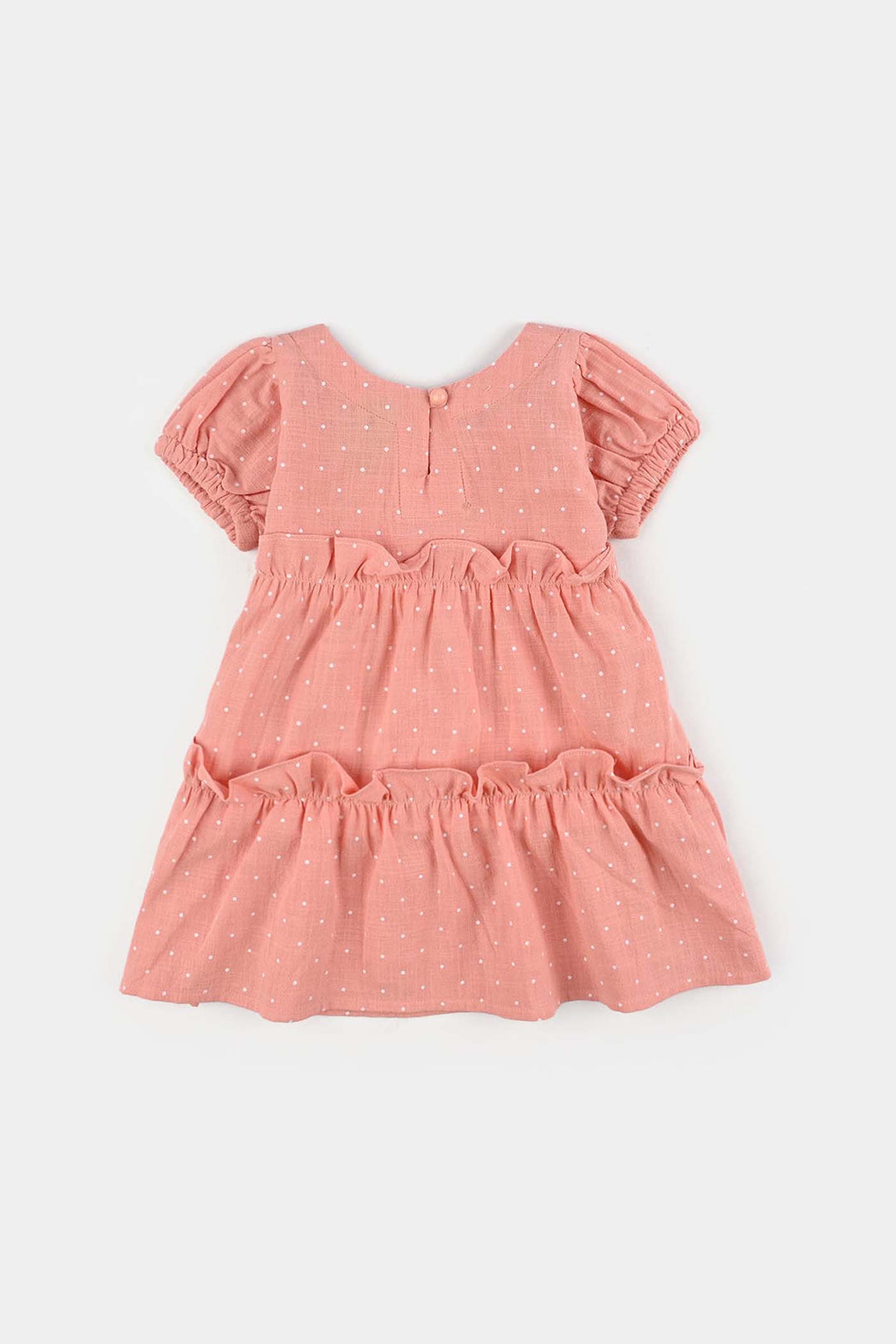 Infant Girls Cotton Casual Frock Polka Dot-Peach