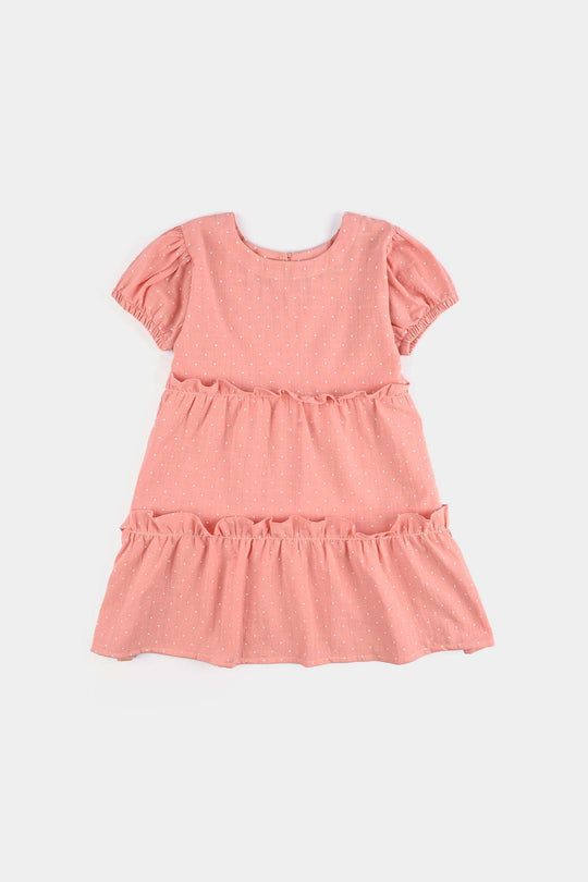 Girls Cotton Casual Frock Polka Dot-Peach