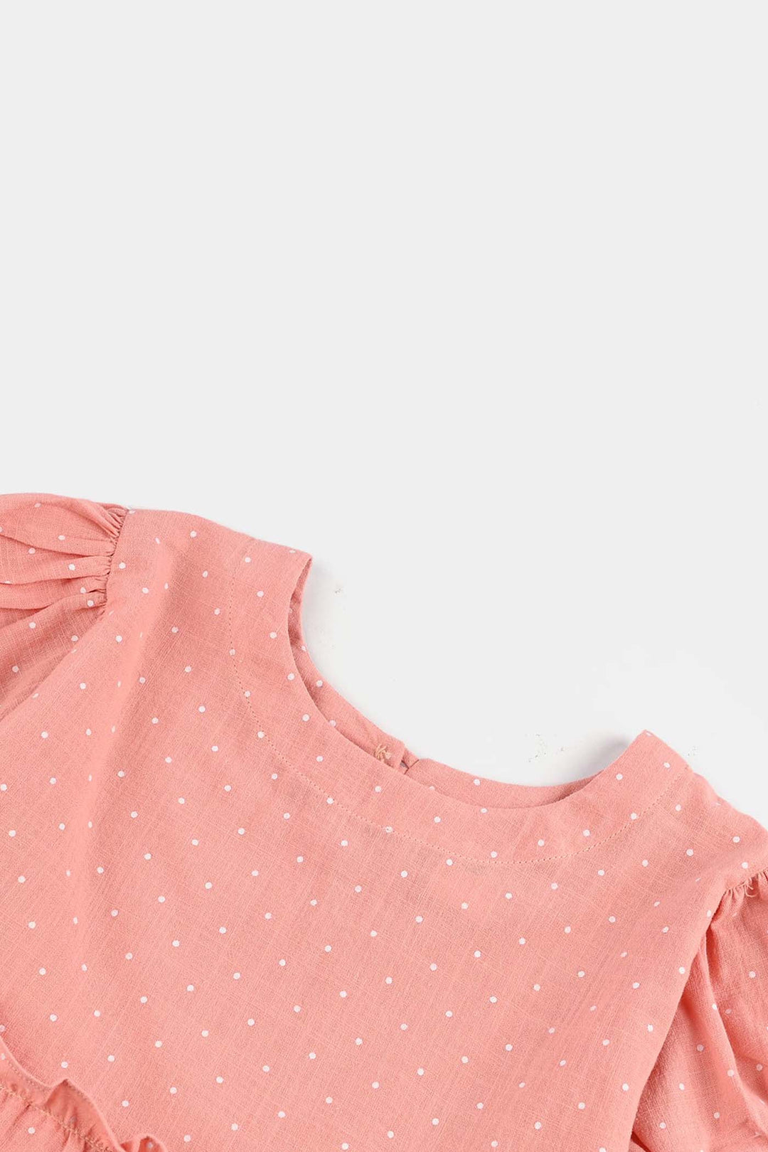 Girls Cotton Casual Frock Polka Dot-Peach