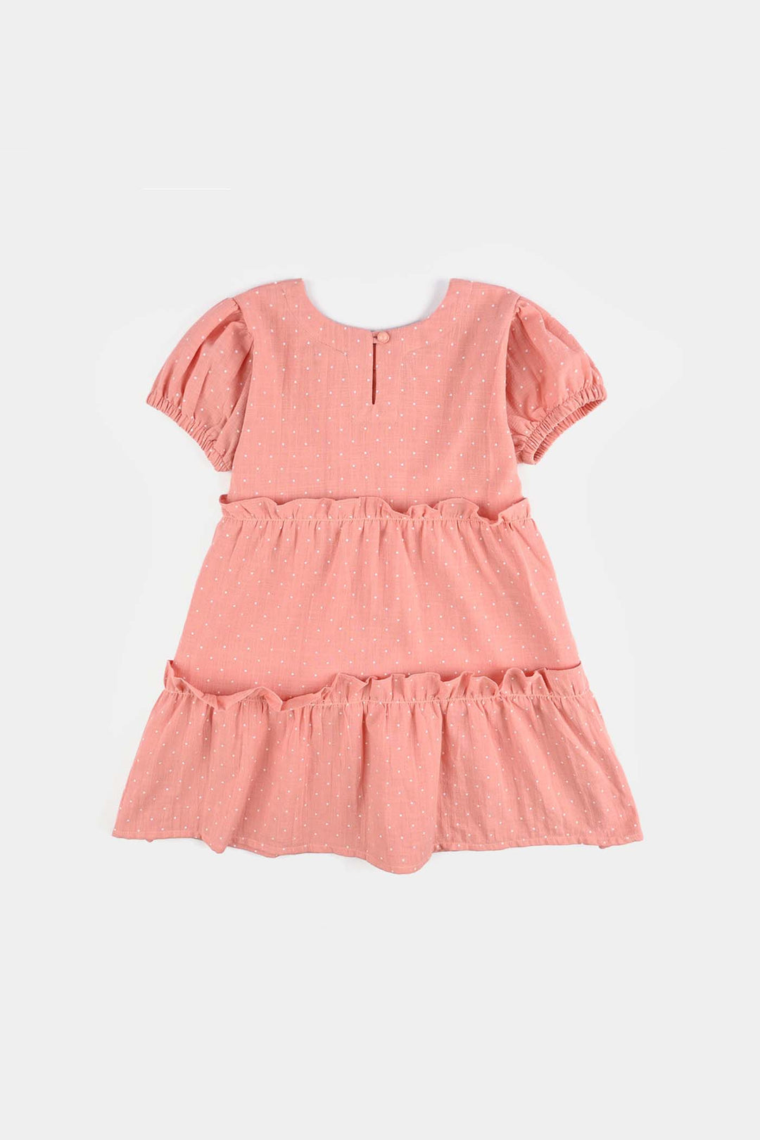 Girls Cotton Casual Frock Polka Dot-Peach