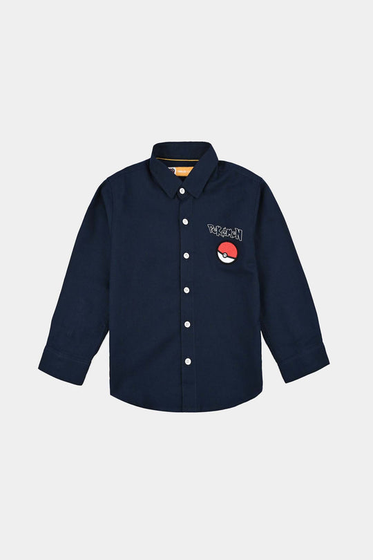 Boys Cotton Twill Shirt F/S- NAVY