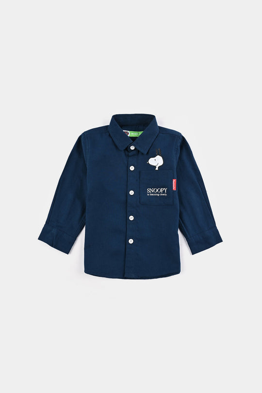 Infant Boys Cotton Twill Shirt F/S (Peanuts) - Blue